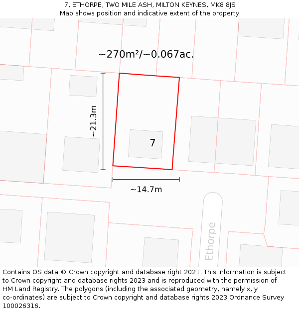 7, ETHORPE, TWO MILE ASH, MILTON KEYNES, MK8 8JS: Plot and title map