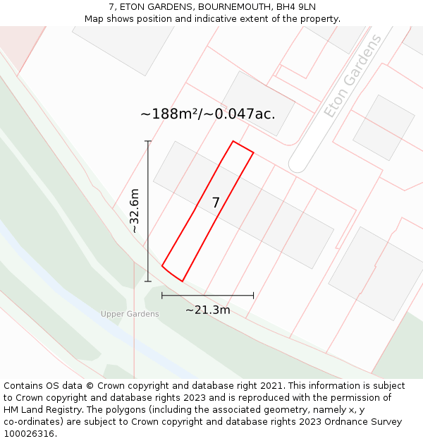 7, ETON GARDENS, BOURNEMOUTH, BH4 9LN: Plot and title map