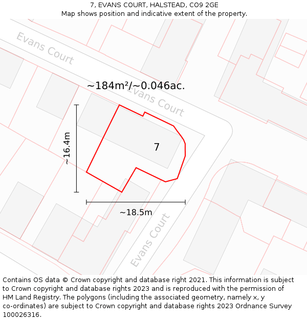 7, EVANS COURT, HALSTEAD, CO9 2GE: Plot and title map