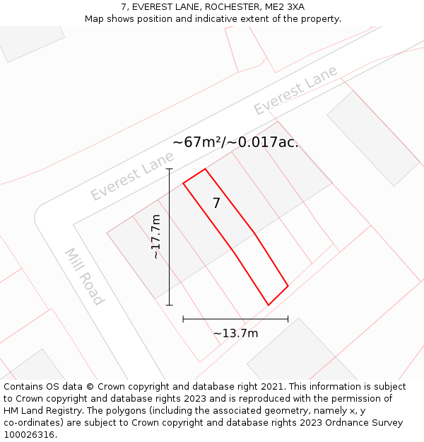 7, EVEREST LANE, ROCHESTER, ME2 3XA: Plot and title map