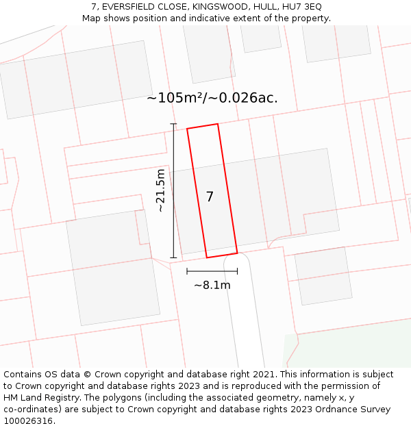 7, EVERSFIELD CLOSE, KINGSWOOD, HULL, HU7 3EQ: Plot and title map