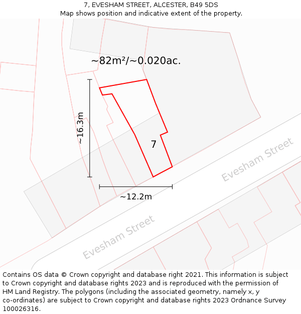 7, EVESHAM STREET, ALCESTER, B49 5DS: Plot and title map