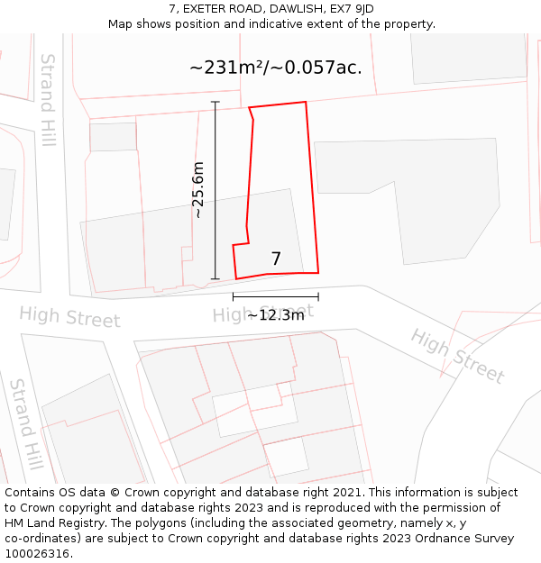 7, EXETER ROAD, DAWLISH, EX7 9JD: Plot and title map