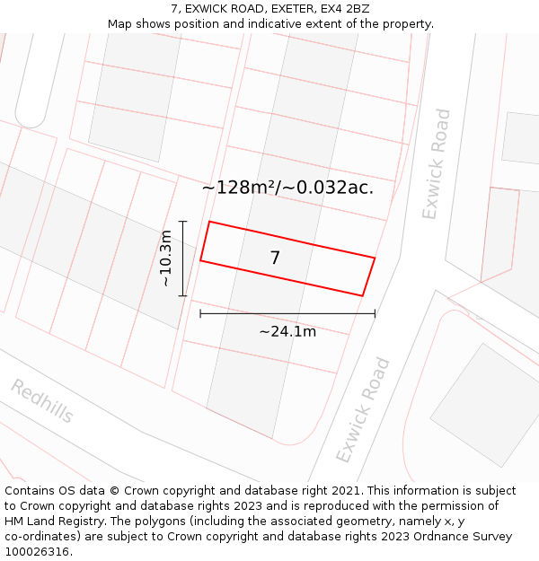 7, EXWICK ROAD, EXETER, EX4 2BZ: Plot and title map