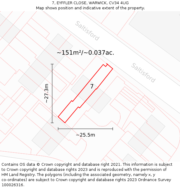 7, EYFFLER CLOSE, WARWICK, CV34 4UG: Plot and title map