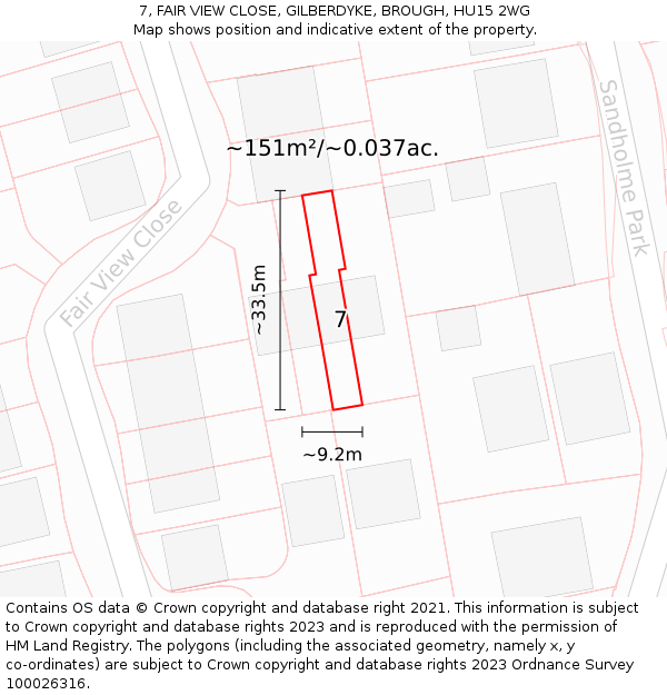 7, FAIR VIEW CLOSE, GILBERDYKE, BROUGH, HU15 2WG: Plot and title map