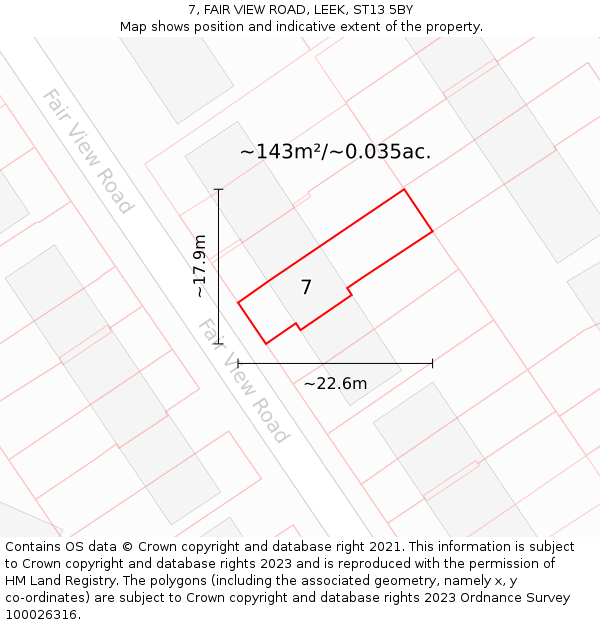 7, FAIR VIEW ROAD, LEEK, ST13 5BY: Plot and title map
