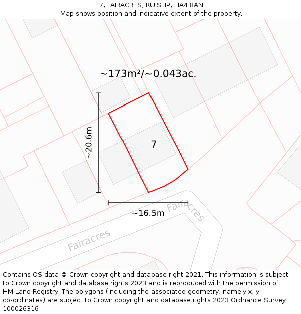 7, FAIRACRES, RUISLIP, HA4 8AN: Plot and title map