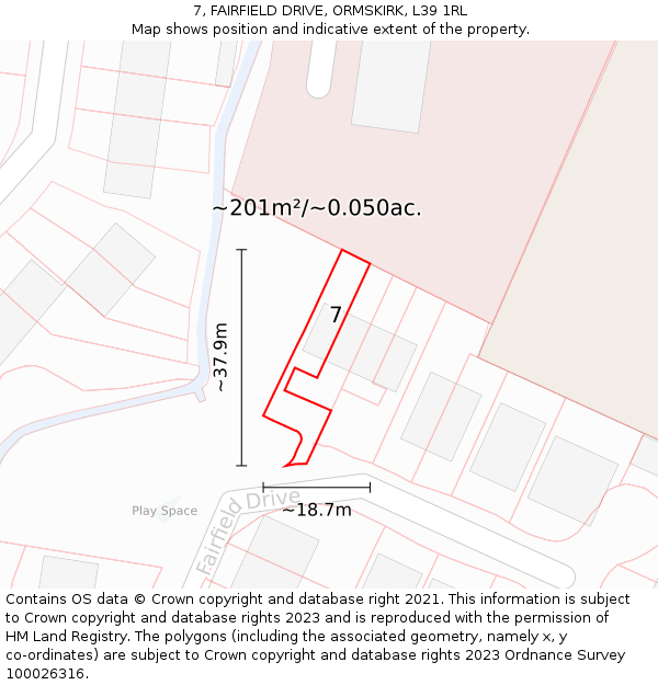 7, FAIRFIELD DRIVE, ORMSKIRK, L39 1RL: Plot and title map