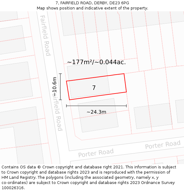 7, FAIRFIELD ROAD, DERBY, DE23 6PG: Plot and title map