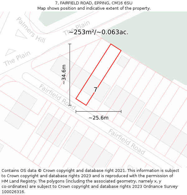 7, FAIRFIELD ROAD, EPPING, CM16 6SU: Plot and title map