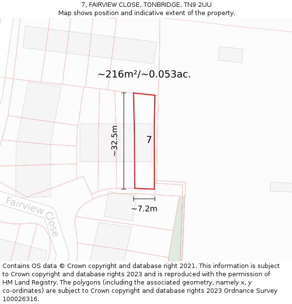7, FAIRVIEW CLOSE, TONBRIDGE, TN9 2UU: Plot and title map