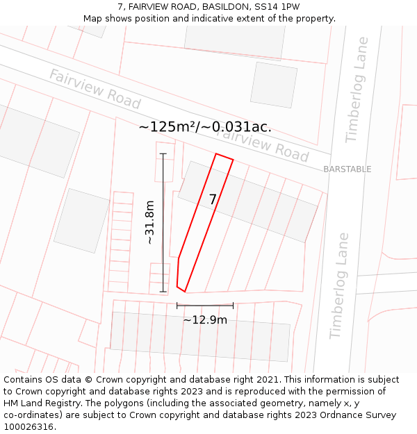 7, FAIRVIEW ROAD, BASILDON, SS14 1PW: Plot and title map