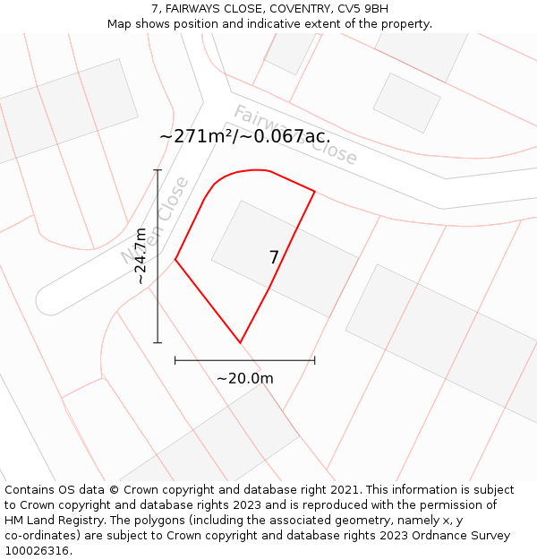 7, FAIRWAYS CLOSE, COVENTRY, CV5 9BH: Plot and title map