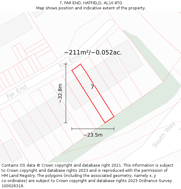 7, FAR END, HATFIELD, AL10 8TG: Plot and title map