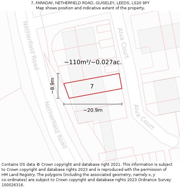 7, FARADAY, NETHERFIELD ROAD, GUISELEY, LEEDS, LS20 9PY: Plot and title map