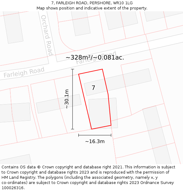 7, FARLEIGH ROAD, PERSHORE, WR10 1LG: Plot and title map