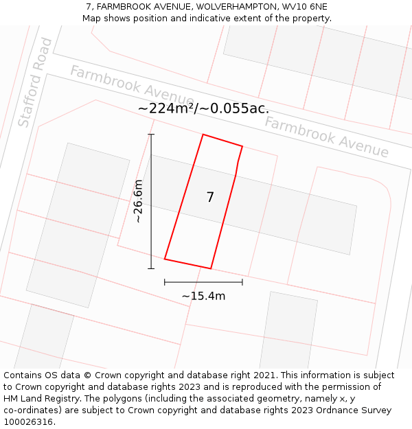 7, FARMBROOK AVENUE, WOLVERHAMPTON, WV10 6NE: Plot and title map