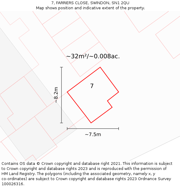 7, FARRIERS CLOSE, SWINDON, SN1 2QU: Plot and title map