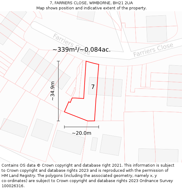 7, FARRIERS CLOSE, WIMBORNE, BH21 2UA: Plot and title map