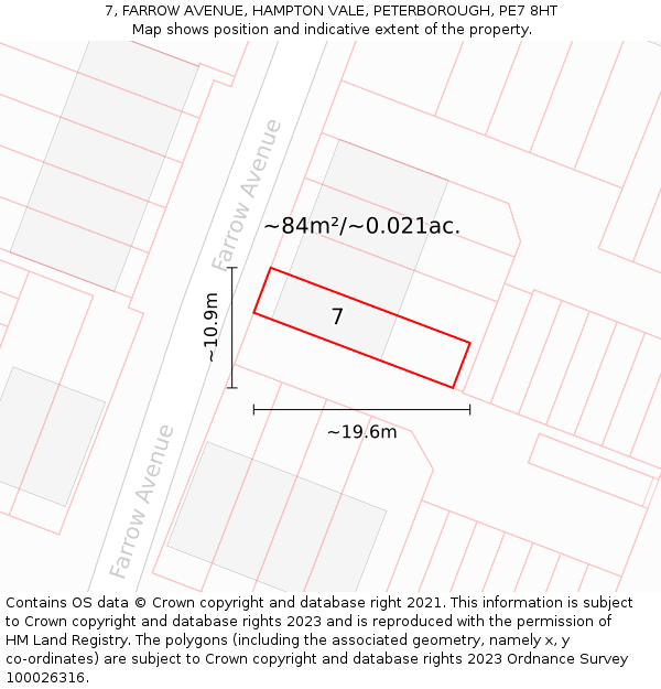 7, FARROW AVENUE, HAMPTON VALE, PETERBOROUGH, PE7 8HT: Plot and title map