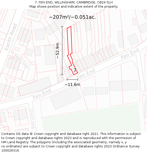 7, FEN END, WILLINGHAM, CAMBRIDGE, CB24 5LH: Plot and title map