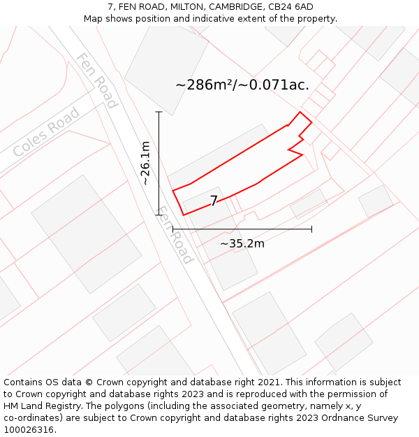 7, FEN ROAD, MILTON, CAMBRIDGE, CB24 6AD: Plot and title map