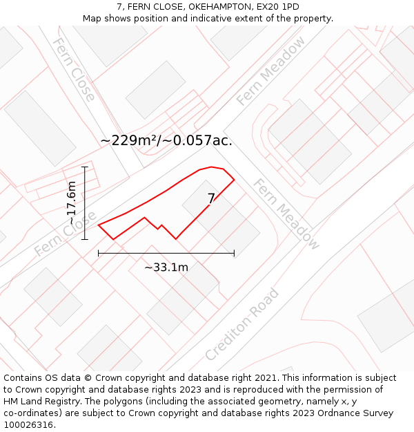 7, FERN CLOSE, OKEHAMPTON, EX20 1PD: Plot and title map