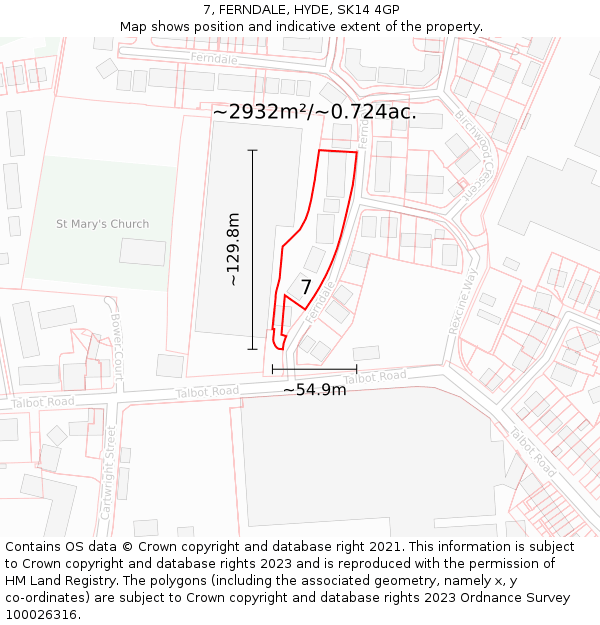 7, FERNDALE, HYDE, SK14 4GP: Plot and title map