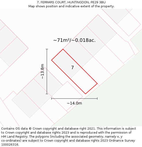 7, FERRARS COURT, HUNTINGDON, PE29 3BU: Plot and title map