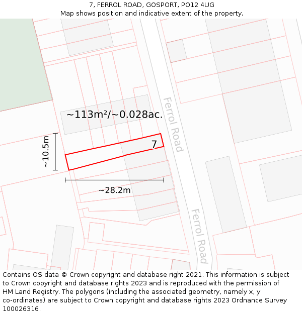 7, FERROL ROAD, GOSPORT, PO12 4UG: Plot and title map