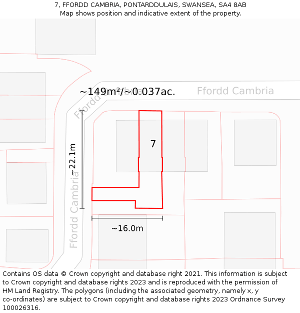 7, FFORDD CAMBRIA, PONTARDDULAIS, SWANSEA, SA4 8AB: Plot and title map