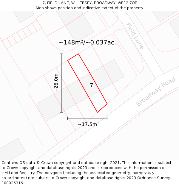 7, FIELD LANE, WILLERSEY, BROADWAY, WR12 7QB: Plot and title map