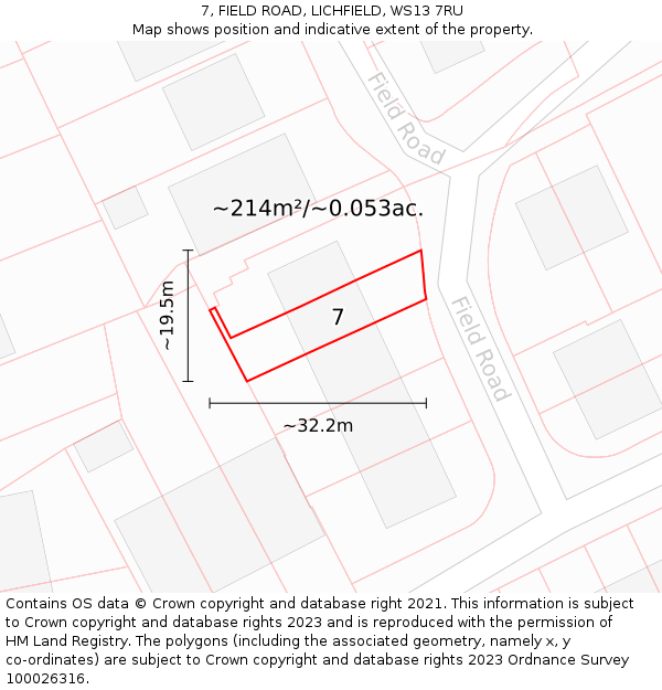 7, FIELD ROAD, LICHFIELD, WS13 7RU: Plot and title map