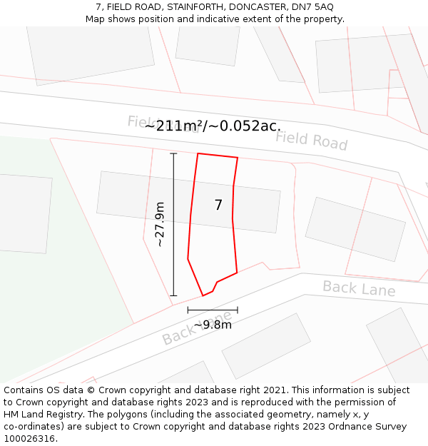 7, FIELD ROAD, STAINFORTH, DONCASTER, DN7 5AQ: Plot and title map