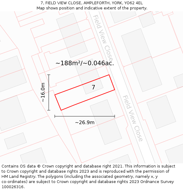 7, FIELD VIEW CLOSE, AMPLEFORTH, YORK, YO62 4EL: Plot and title map