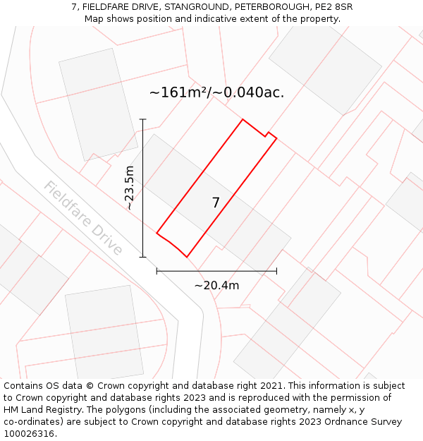 7, FIELDFARE DRIVE, STANGROUND, PETERBOROUGH, PE2 8SR: Plot and title map