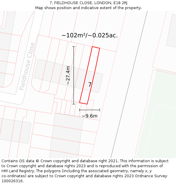 7, FIELDHOUSE CLOSE, LONDON, E18 2RJ: Plot and title map