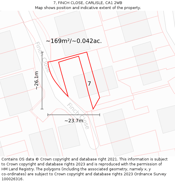 7, FINCH CLOSE, CARLISLE, CA1 2WB: Plot and title map