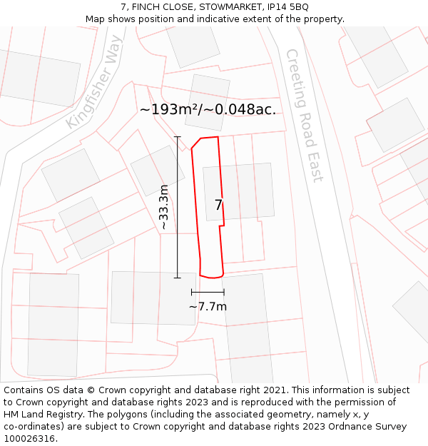 7, FINCH CLOSE, STOWMARKET, IP14 5BQ: Plot and title map