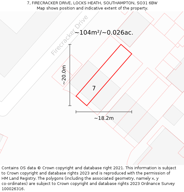 7, FIRECRACKER DRIVE, LOCKS HEATH, SOUTHAMPTON, SO31 6BW: Plot and title map