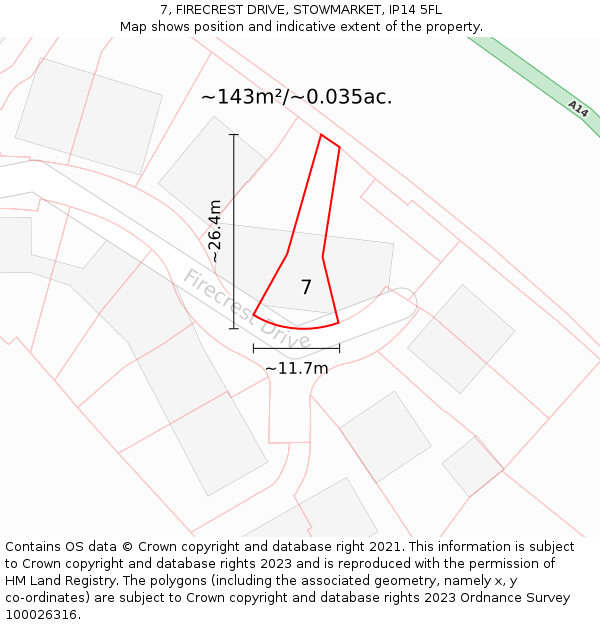 7, FIRECREST DRIVE, STOWMARKET, IP14 5FL: Plot and title map