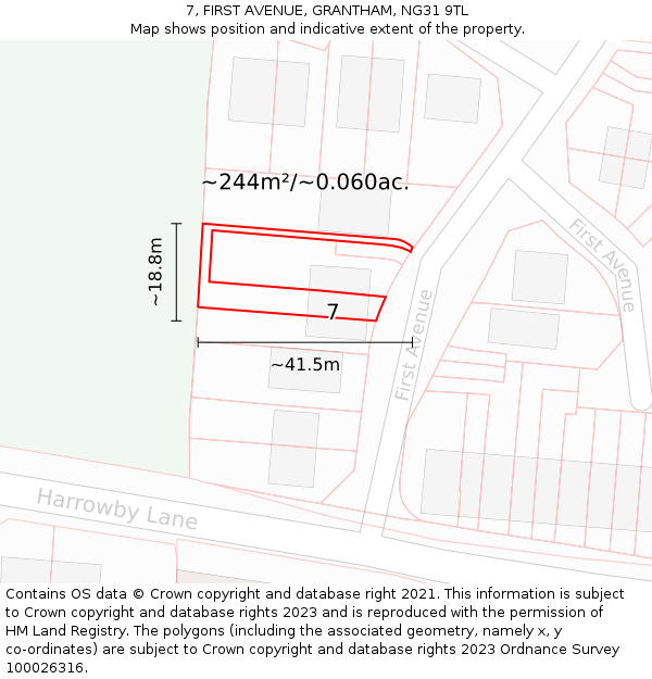 7, FIRST AVENUE, GRANTHAM, NG31 9TL: Plot and title map