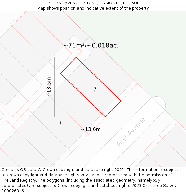 7, FIRST AVENUE, STOKE, PLYMOUTH, PL1 5QF: Plot and title map
