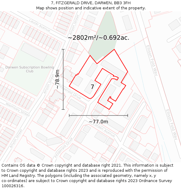 7, FITZGERALD DRIVE, DARWEN, BB3 3FH: Plot and title map