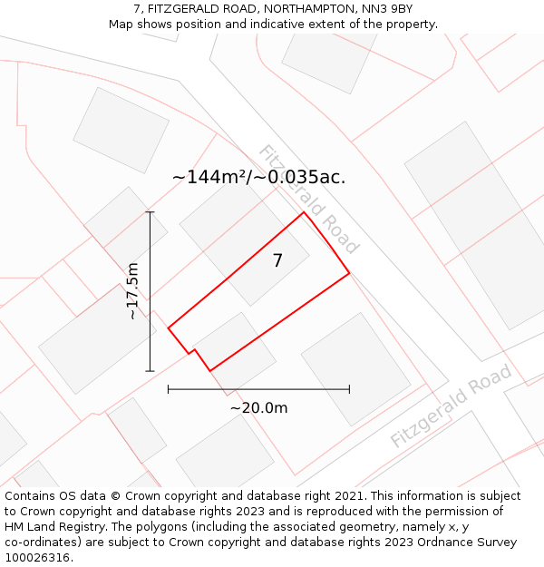 7, FITZGERALD ROAD, NORTHAMPTON, NN3 9BY: Plot and title map
