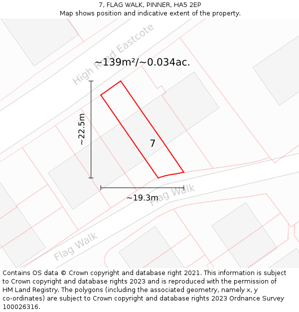 7, FLAG WALK, PINNER, HA5 2EP: Plot and title map