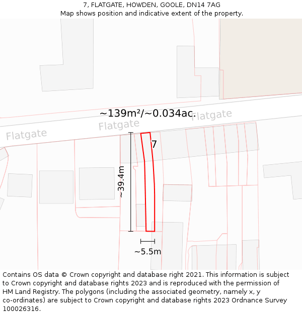 7, FLATGATE, HOWDEN, GOOLE, DN14 7AG: Plot and title map