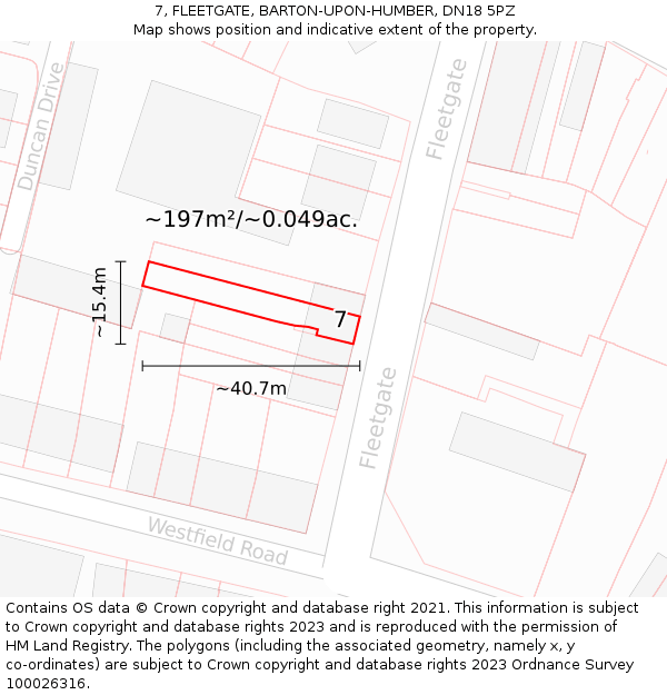 7, FLEETGATE, BARTON-UPON-HUMBER, DN18 5PZ: Plot and title map