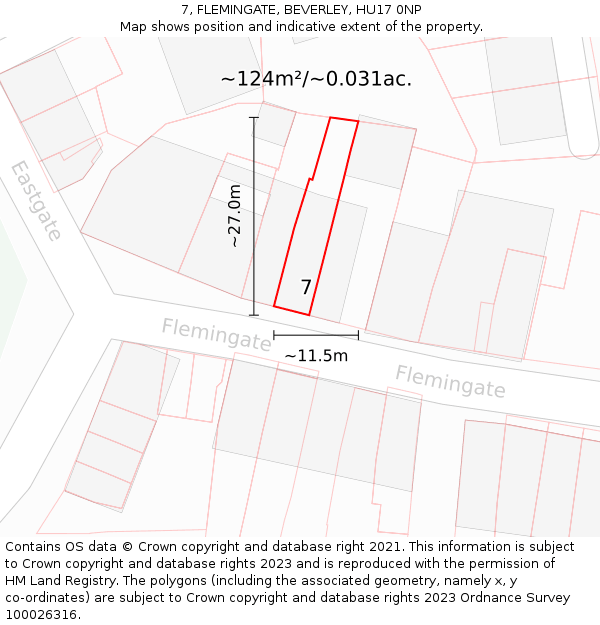 7, FLEMINGATE, BEVERLEY, HU17 0NP: Plot and title map